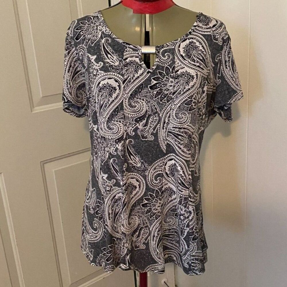 Sami & Jo Boho Paisley Scoop Neck Short Sleeve Tunic Top Size L